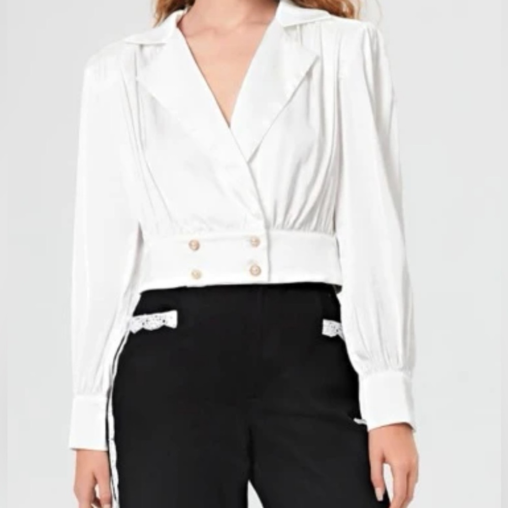 Collared Blouse Button Up Shiny - image 1